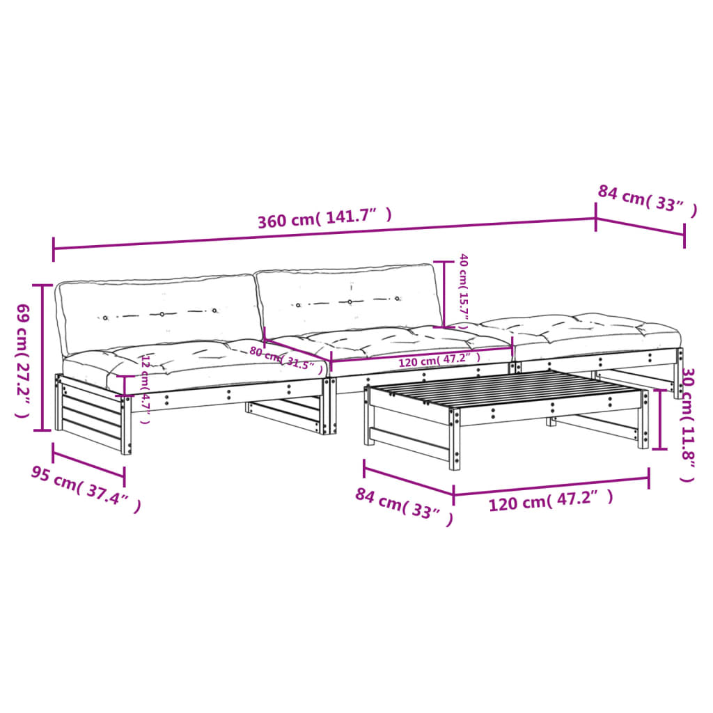 4 Piece Garden Lounge Set with Cushions Black Solid Wood
