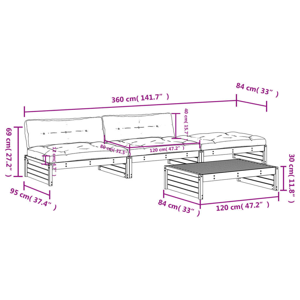 4 Piece Garden Lounge Set with Cushions Impregnated Wood Pine