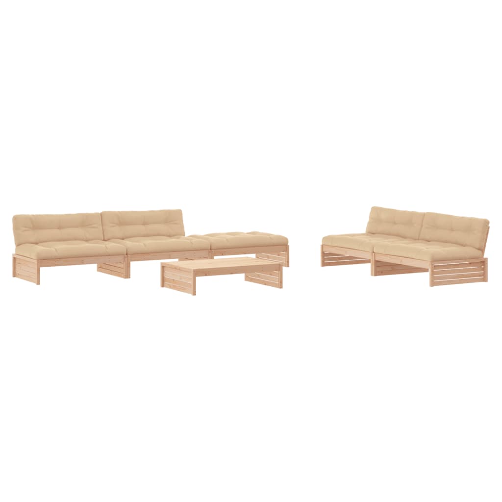 6 Piece Garden Lounge Set with Cushions Solid Wood