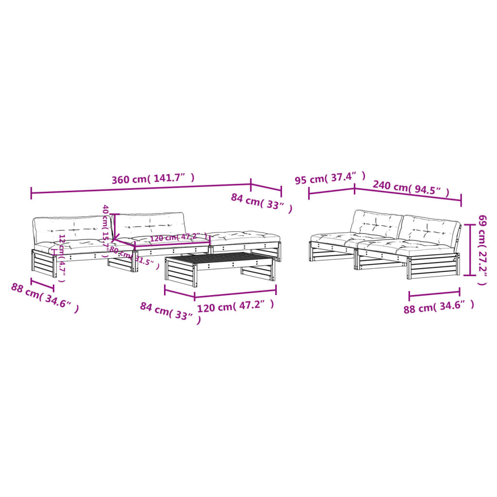 6 Piece Garden Lounge Set with Cushions Solid Wood