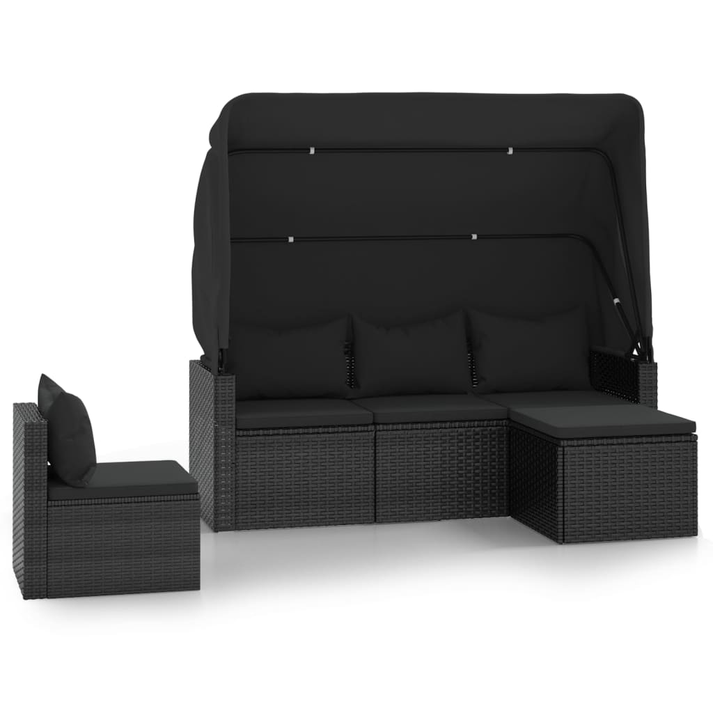 4 Piece Garden Sofa Set with Cushions Black Poly Rattan