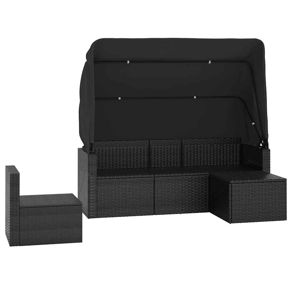 4 Piece Garden Sofa Set with Cushions Black Poly Rattan