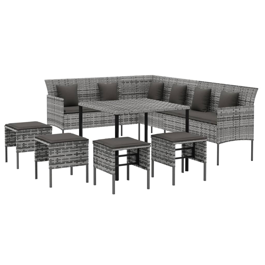6 Piece Garden Dining Set with Cushions Grey Poly Rattan