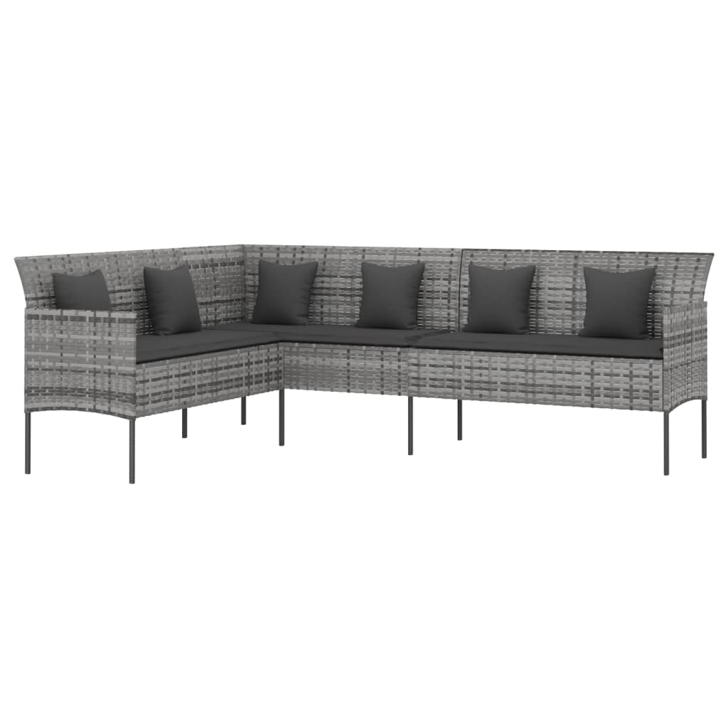 6 Piece Garden Dining Set with Cushions Grey Poly Rattan