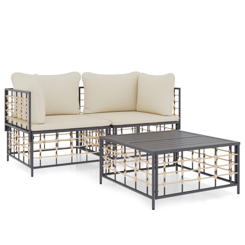 3 Piece Garden Lounge Set with Cushions Anthracite Poly Rattan