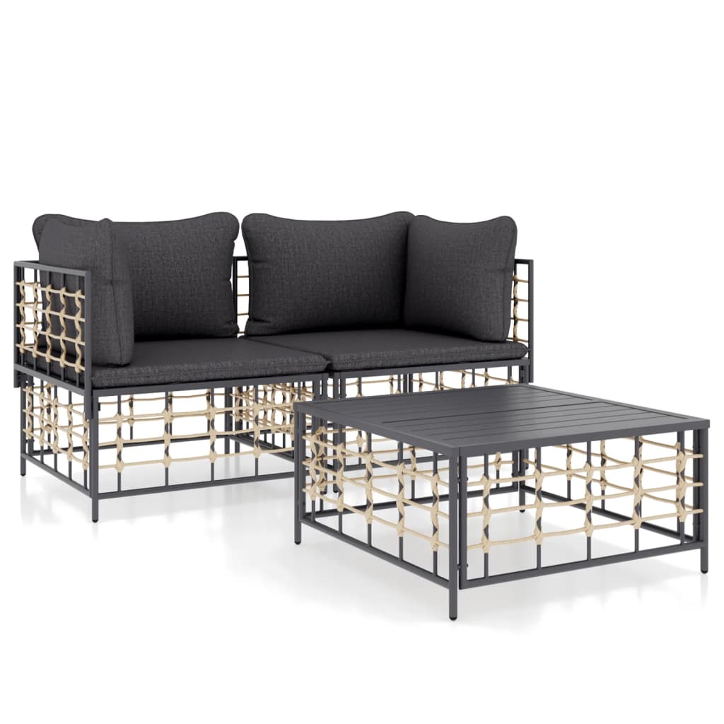 3 Piece Garden Lounge Set with Cushions Anthracite Poly Rattan