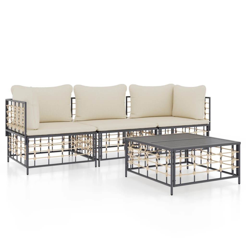 4 Piece Garden Lounge Set with Cushions Anthracite Poly Rattan