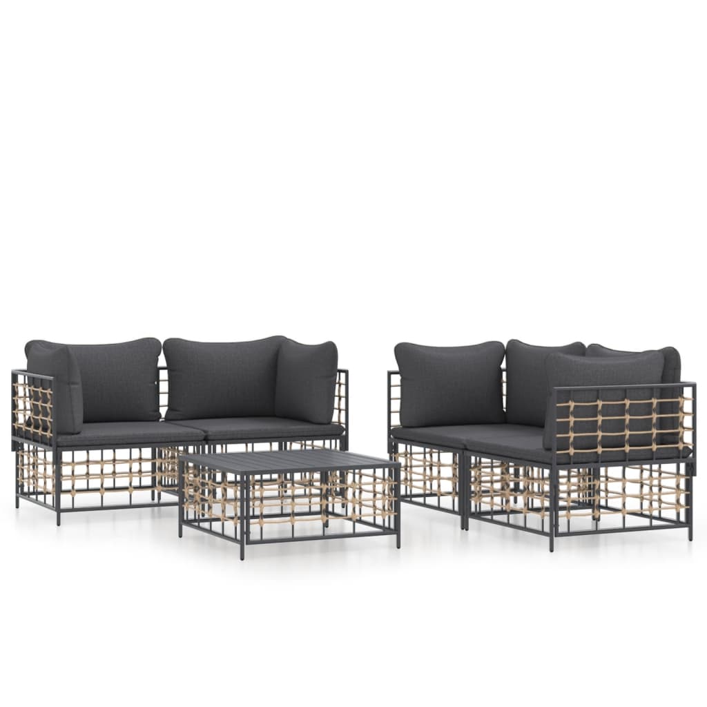5 Piece Garden Lounge Set with Cushions Anthracite Poly Rattan