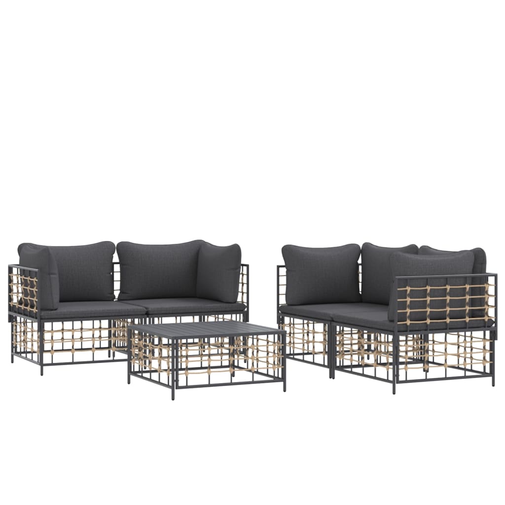 5 Piece Garden Lounge Set with Cushions Anthracite Poly Rattan