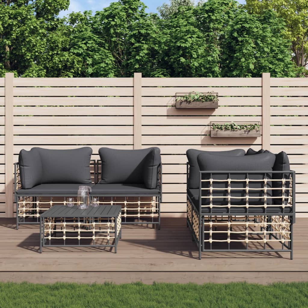 5 Piece Garden Lounge Set with Cushions Anthracite Poly Rattan