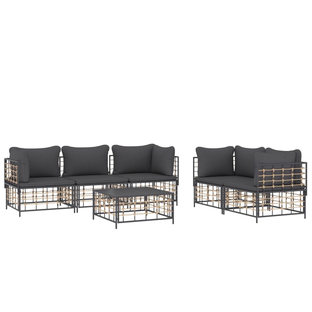 6 Piece Garden Lounge Set with Cushions Anthracite Poly Rattan