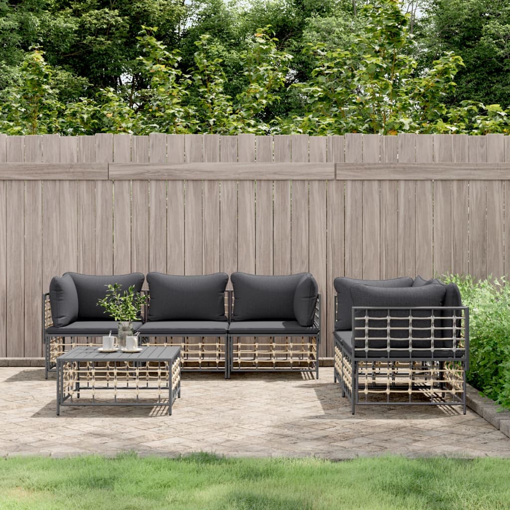 6 Piece Garden Lounge Set with Cushions Anthracite Poly Rattan