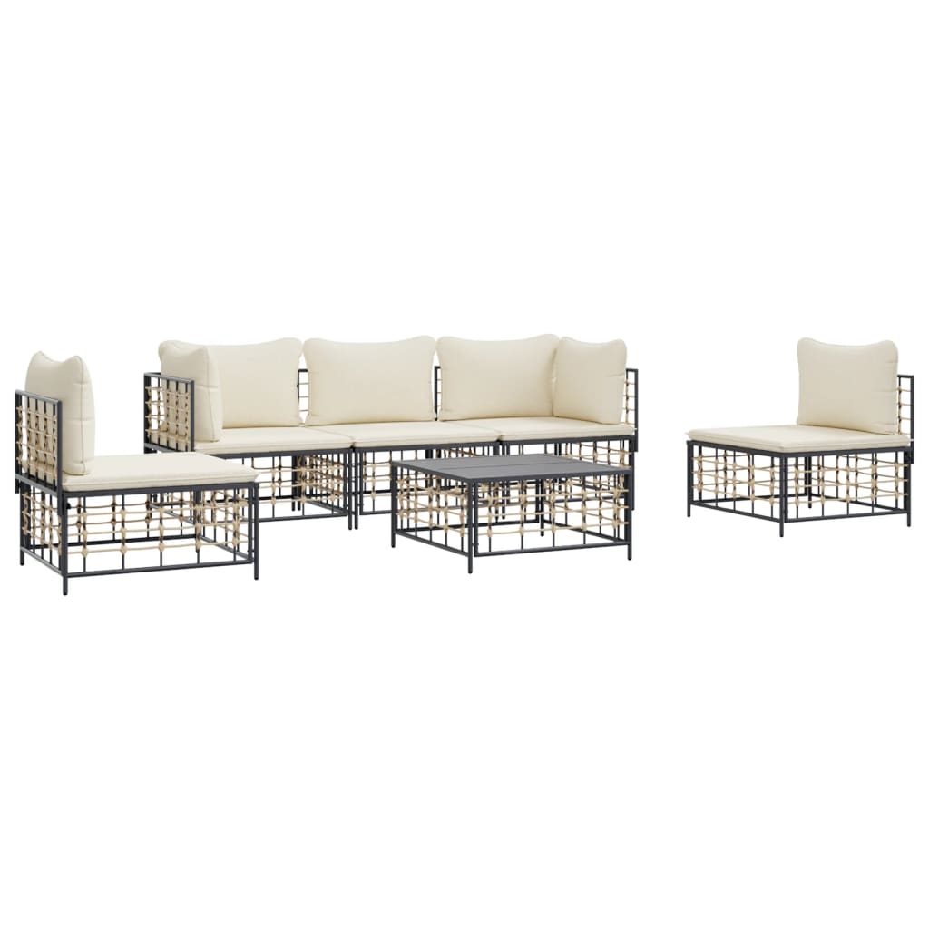 6 Piece Garden Lounge Set with Cushions Anthracite Poly Rattan