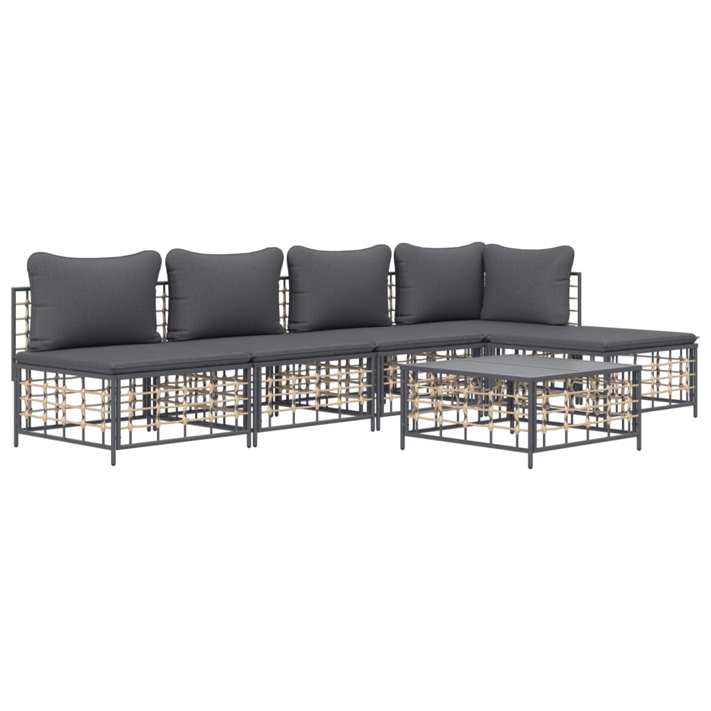 6 Piece Garden Lounge Set with Cushions Anthracite Poly Rattan