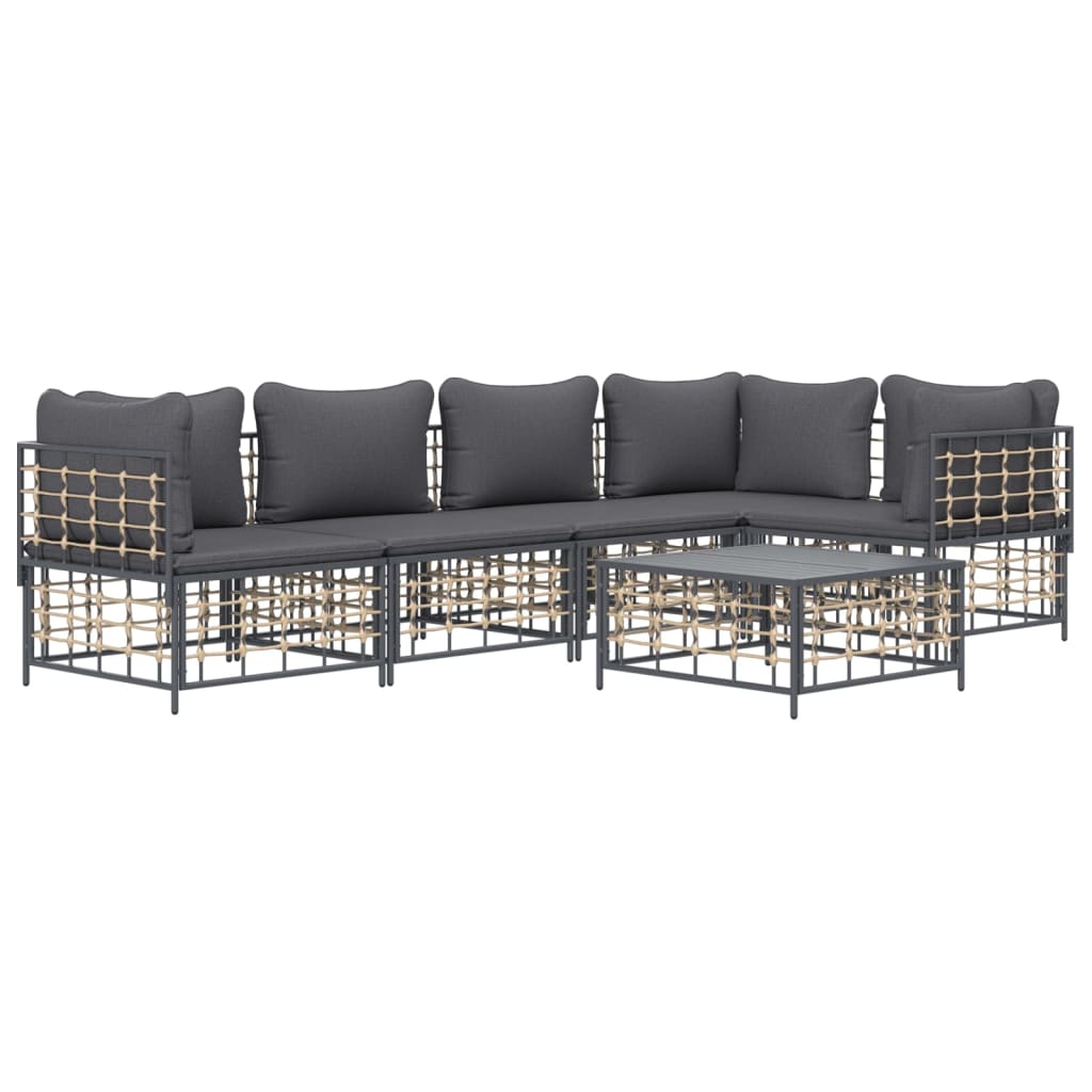 6 Piece Garden Lounge Set with Cushions Anthracite Poly Rattan