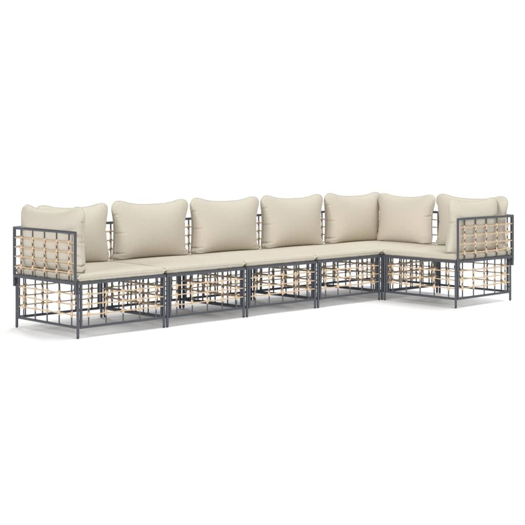 6 Piece Garden Lounge Set with Cushions Anthracite Poly Rattan