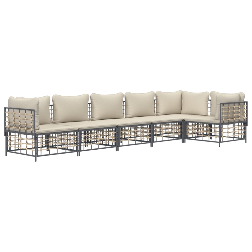 6 Piece Garden Lounge Set with Cushions Anthracite Poly Rattan