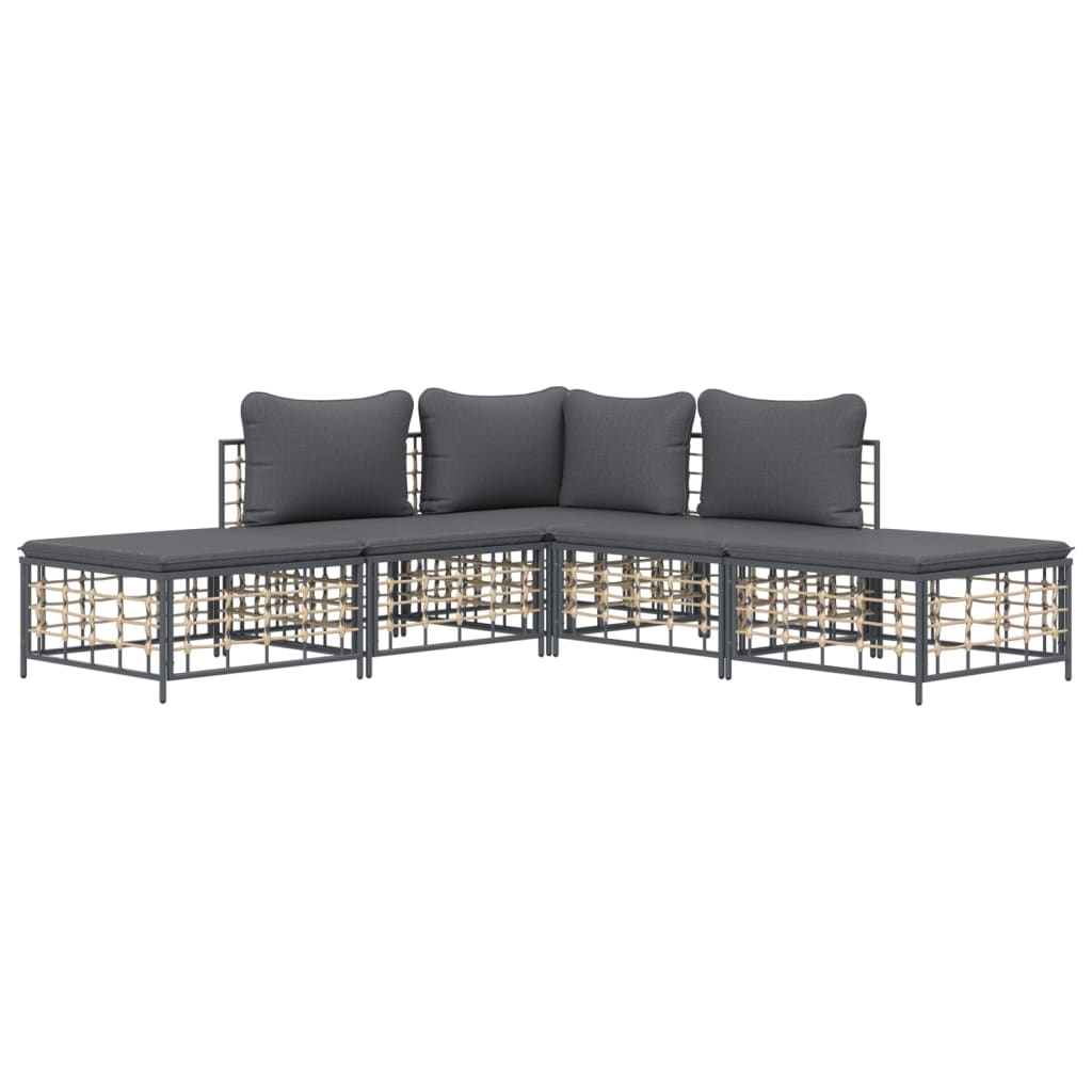 5 Piece Garden Lounge Set with Cushions Anthracite Poly Rattan