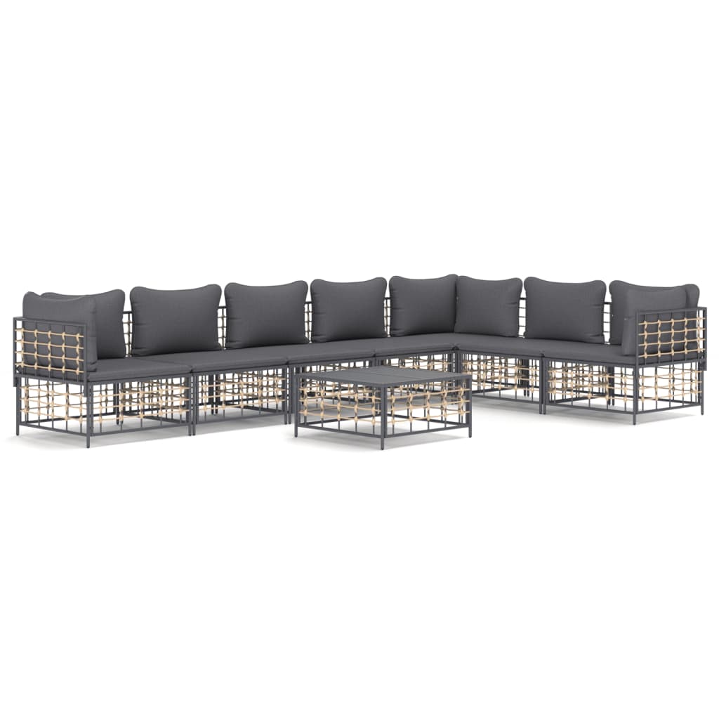 8 Piece Garden Lounge Set with Cushions Anthracite Poly Rattan