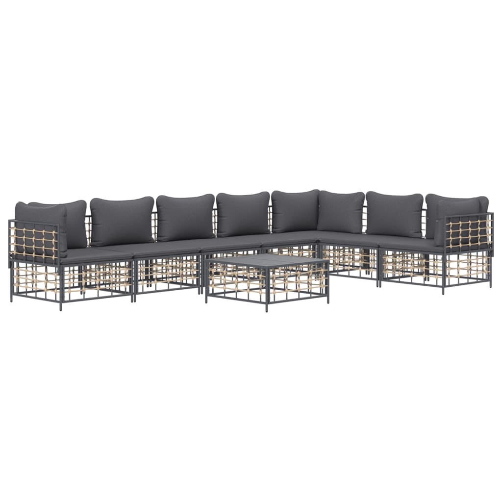 8 Piece Garden Lounge Set with Cushions Anthracite Poly Rattan