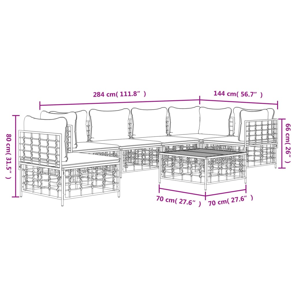 7 Piece Garden Lounge Set with Cushions Anthracite Poly Rattan