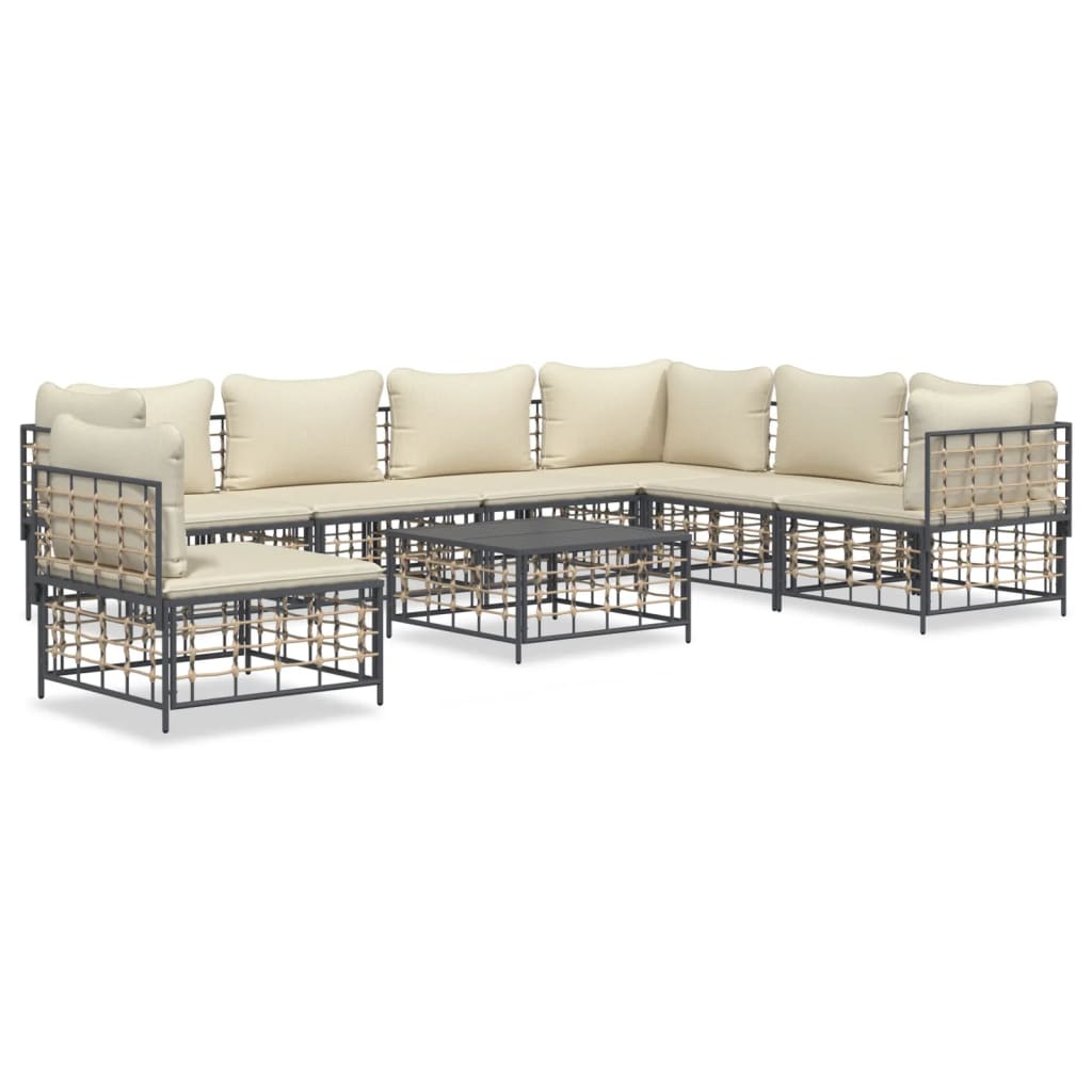 8 Piece Garden Lounge Set with Cushions Anthracite Poly Rattan