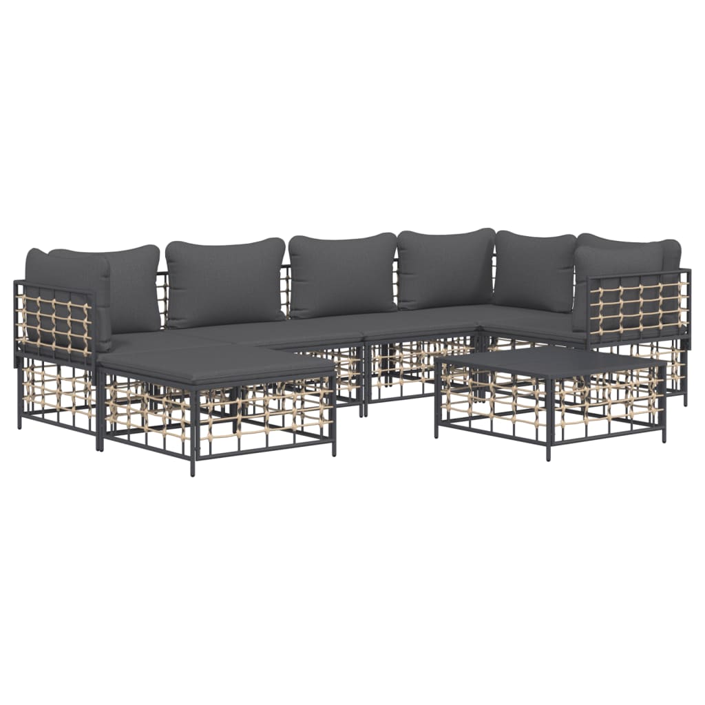 7 Piece Garden Lounge Set with Cushions Anthracite Poly Rattan