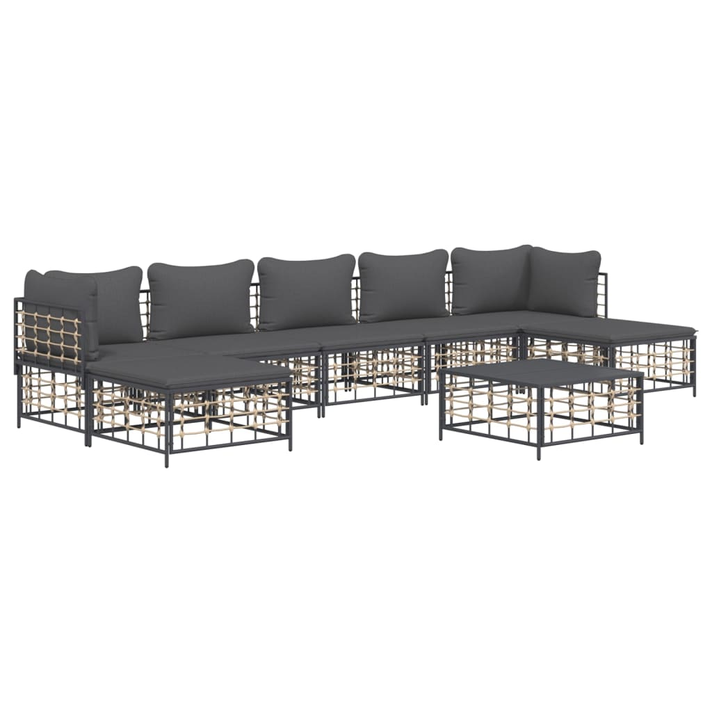 8 Piece Garden Lounge Set with Cushions Anthracite Poly Rattan