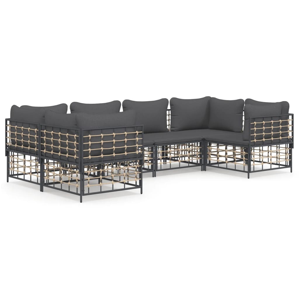 6 Piece Garden Lounge Set with Cushions Anthracite Poly Rattan
