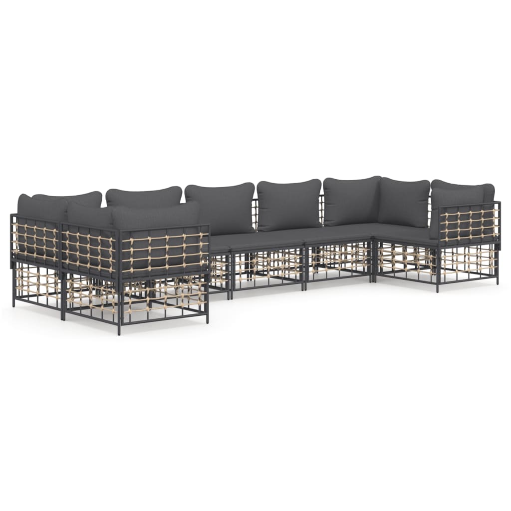 7 Piece Garden Lounge Set with Cushions Anthracite Poly Rattan