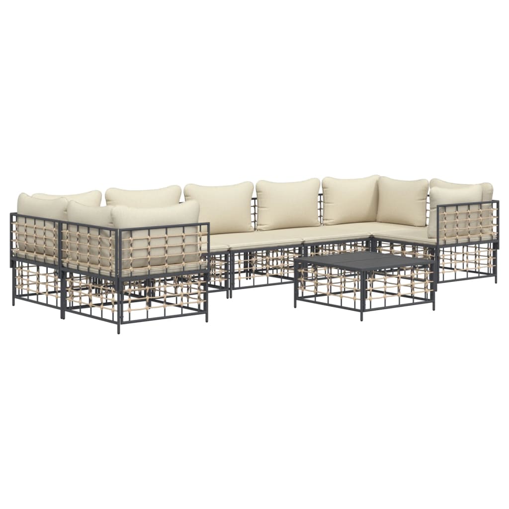 8 Piece Garden Lounge Set with Cushions Anthracite Poly Rattan