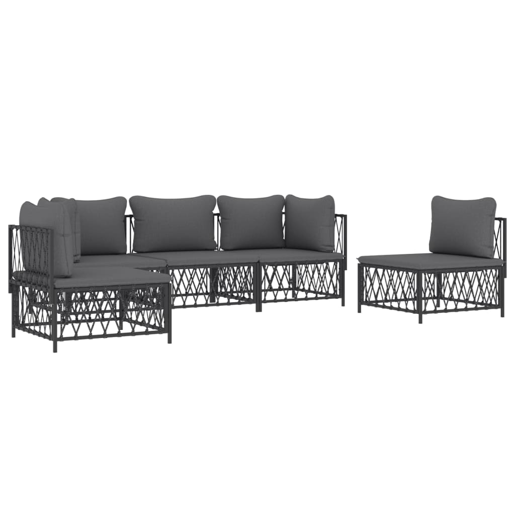 5 Piece Garden Lounge Set with Cushions Anthracite Steel
