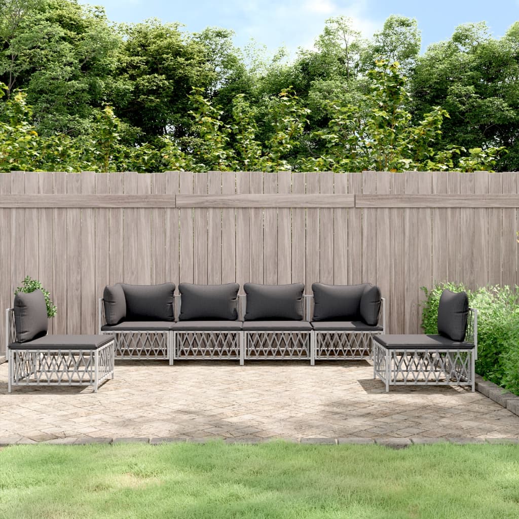 6 Piece Garden Lounge Set with Cushions White Steel