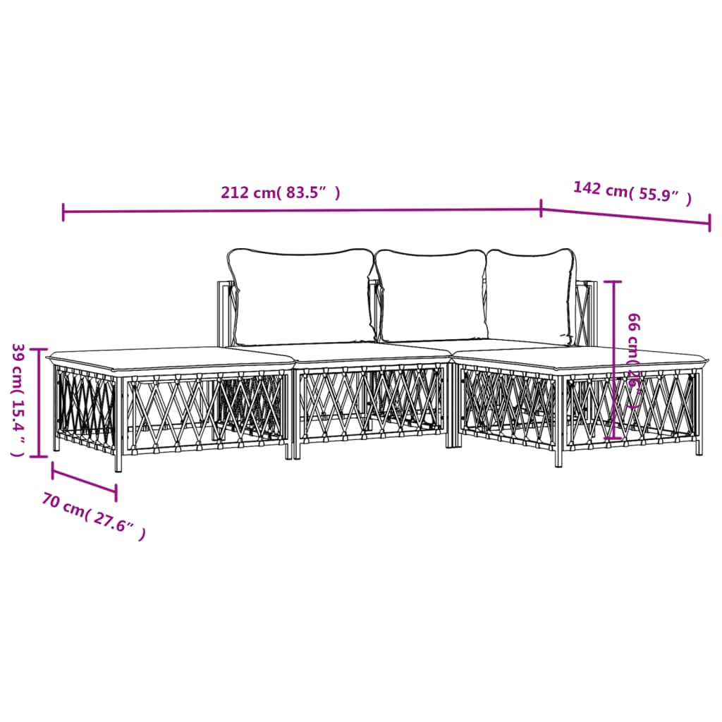 4 Piece Garden Lounge Set with Cushions White Steel