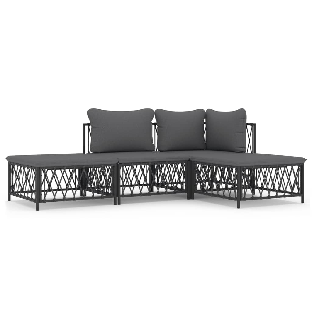 4 Piece Garden Lounge Set with Cushions Anthracite Steel