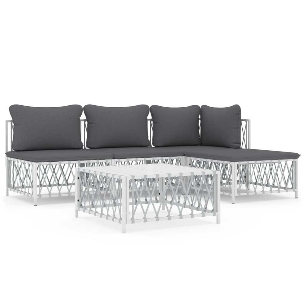 5 Piece Garden Lounge Set with Cushions White Steel
