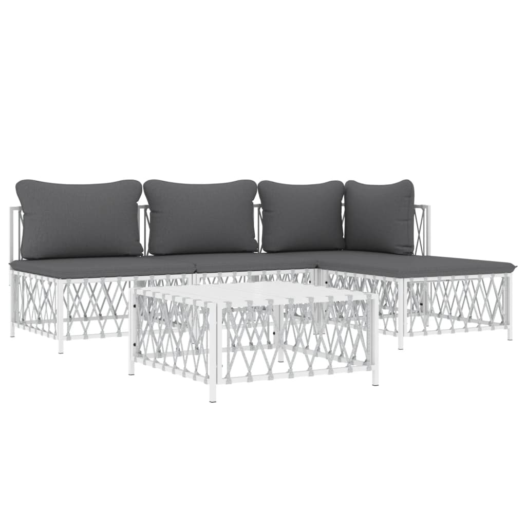 5 Piece Garden Lounge Set with Cushions White Steel