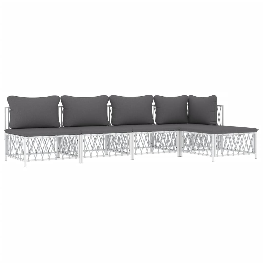 5 Piece Garden Lounge Set with Cushions White Steel