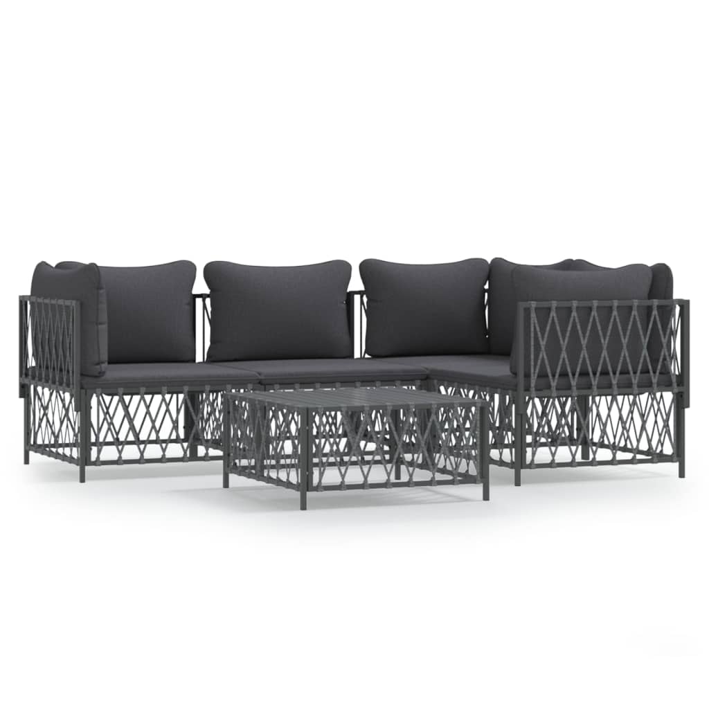 5 Piece Garden Lounge Set with Cushions Anthracite Steel