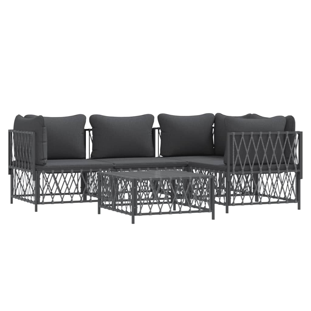 5 Piece Garden Lounge Set with Cushions Anthracite Steel