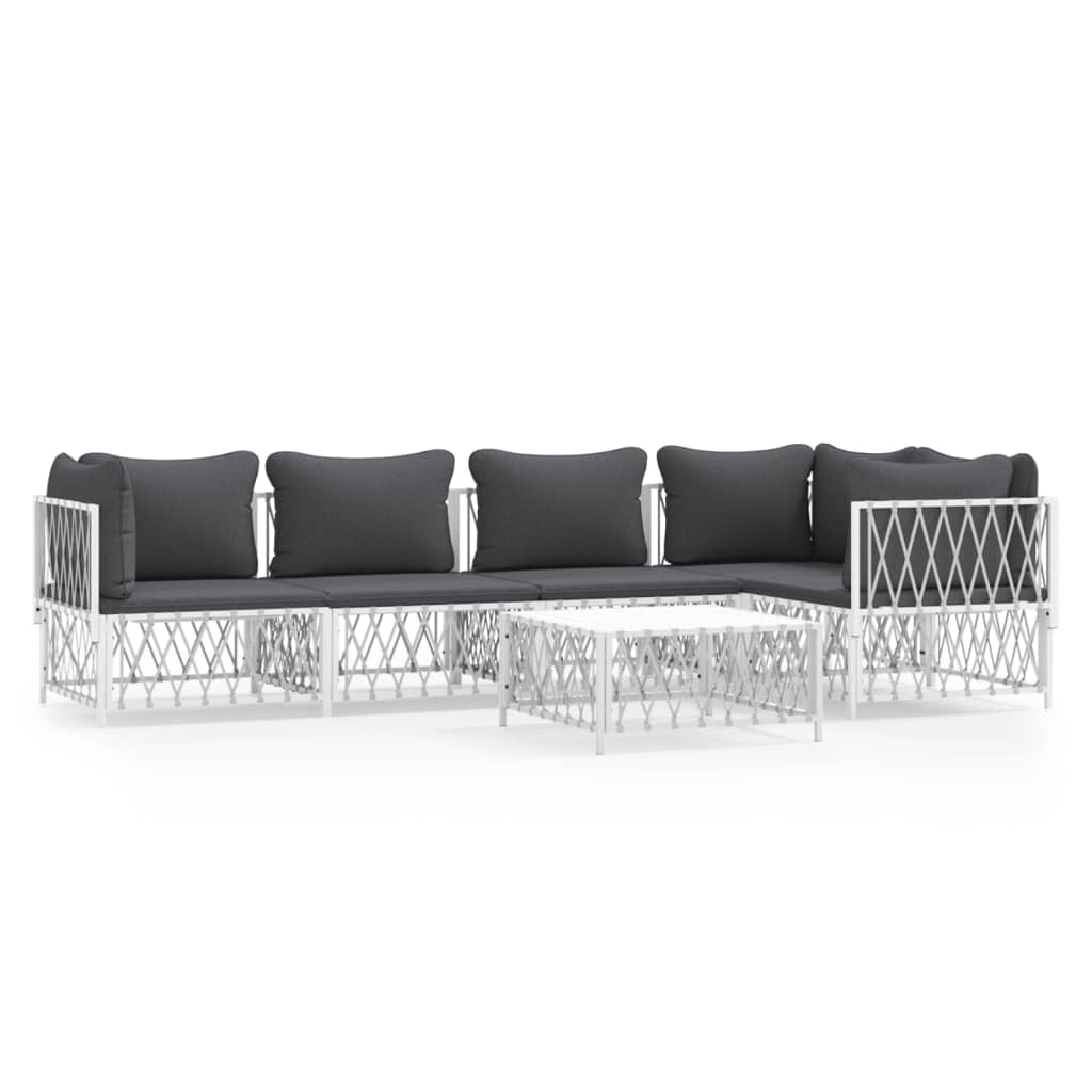 6 Piece Garden Lounge Set with Cushions White Steel