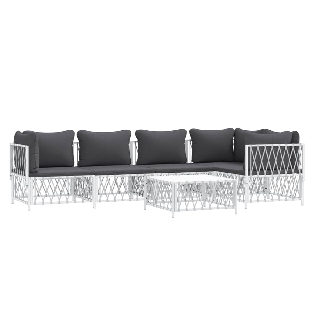 6 Piece Garden Lounge Set with Cushions White Steel
