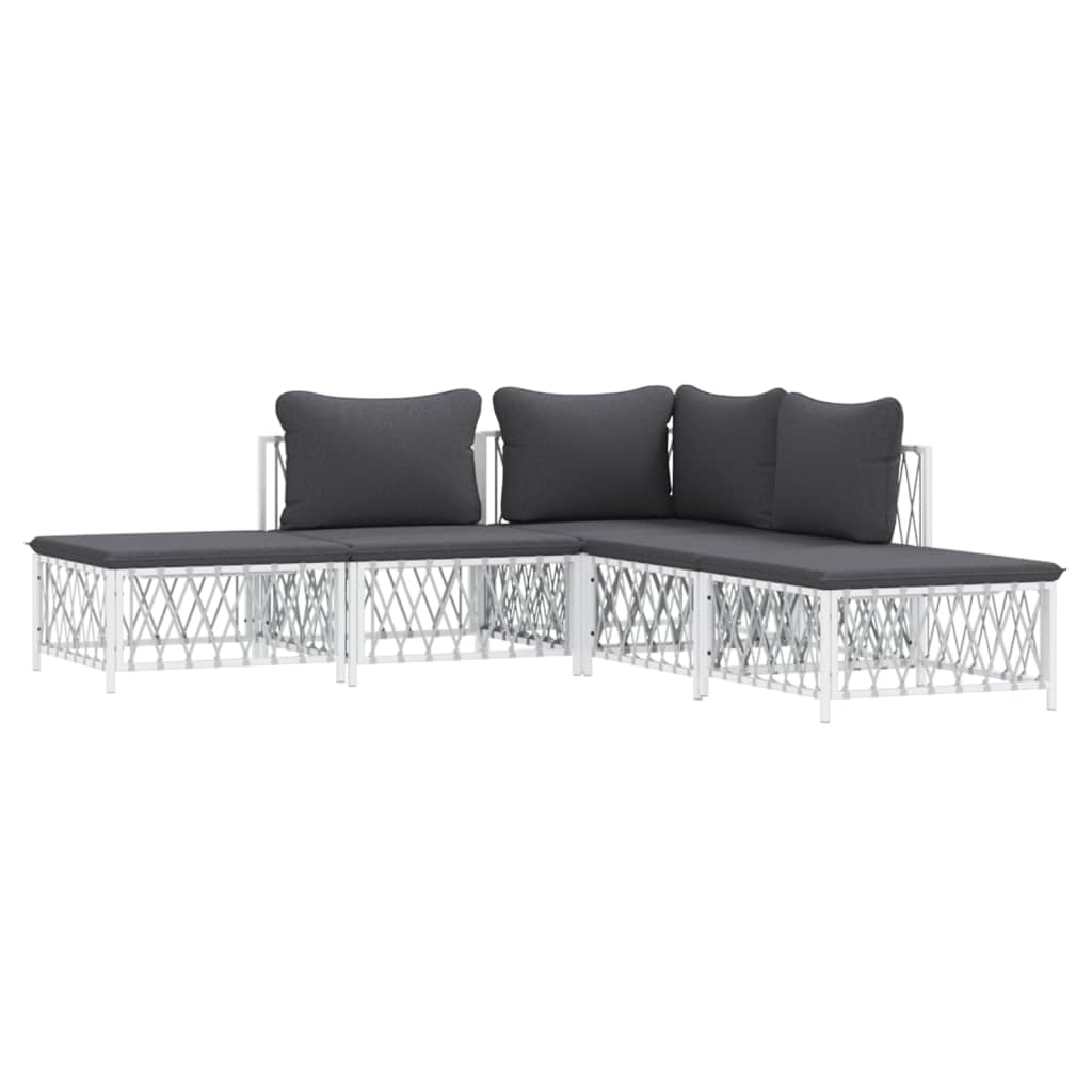 5 Piece Garden Lounge Set with Cushions White Steel