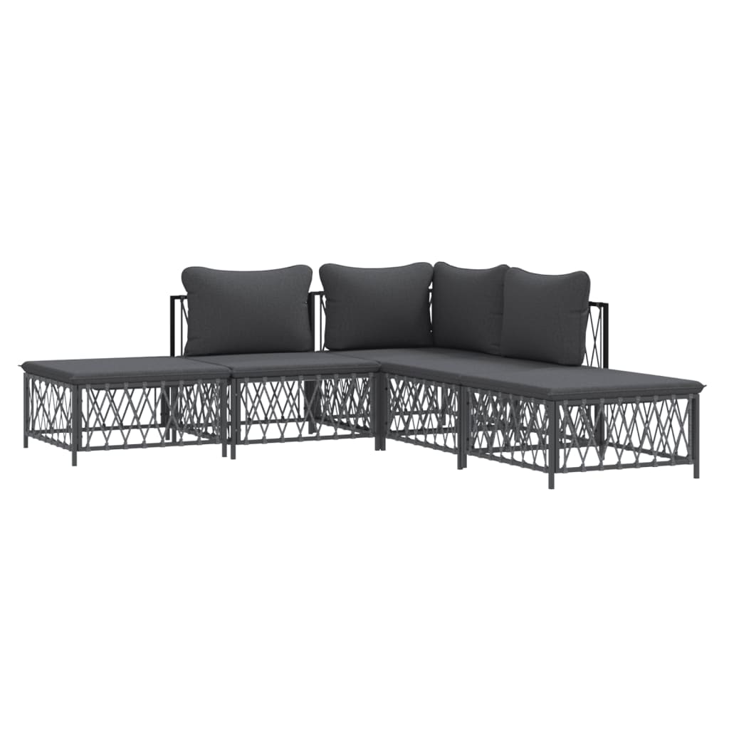 5 Piece Garden Lounge Set with Cushions Anthracite Steel