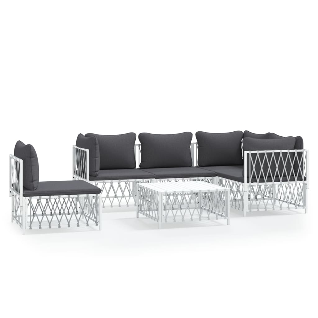 6 Piece Garden Lounge Set with Cushions White Steel