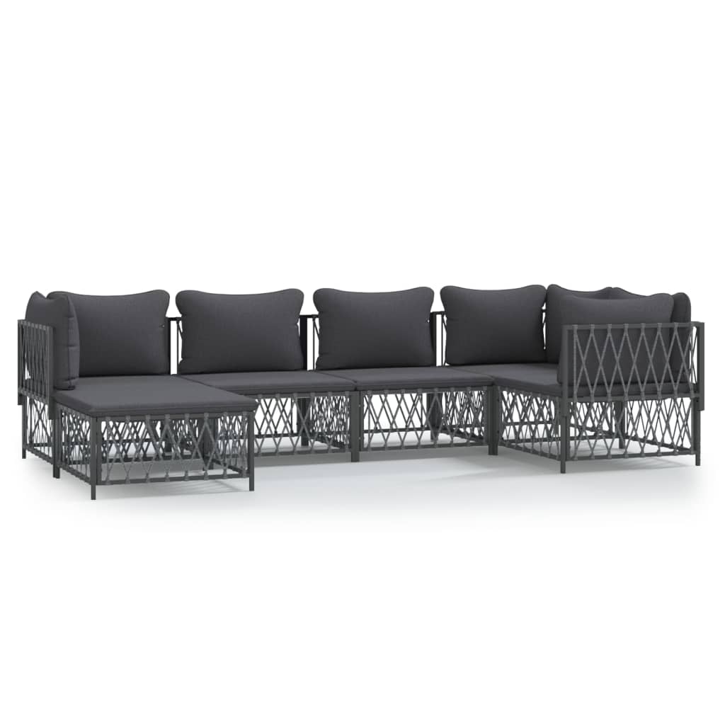 6 Piece Garden Lounge Set with Cushions Anthracite Steel