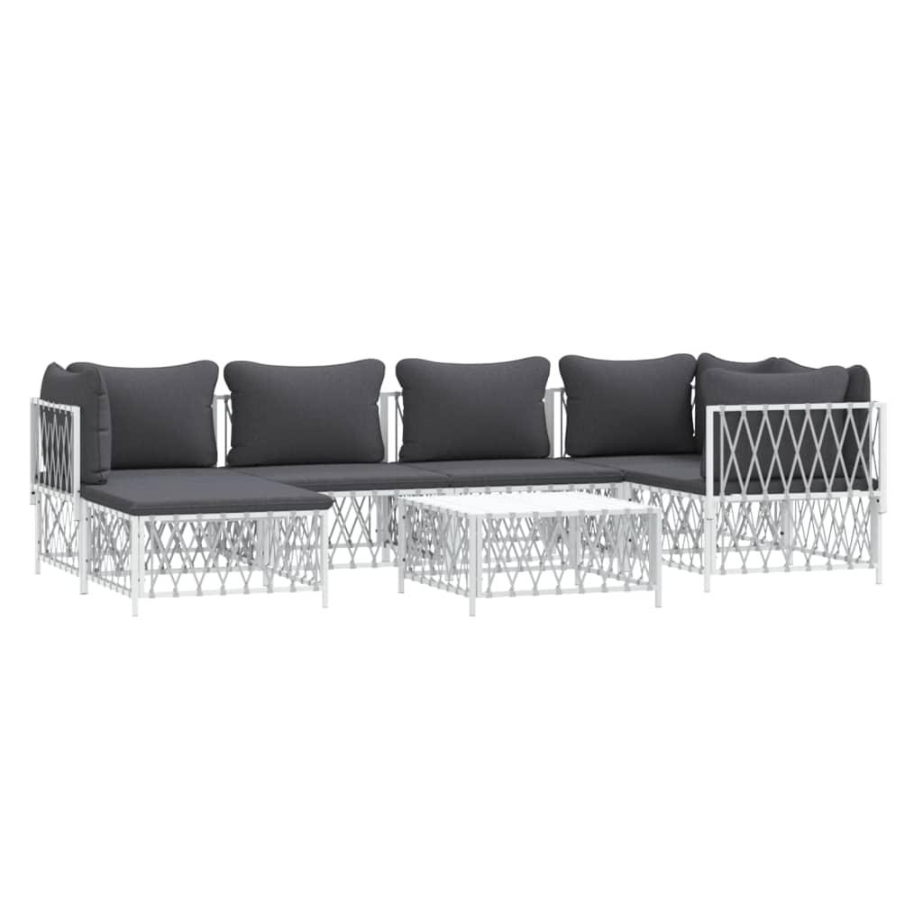 7 Piece Garden Lounge Set with Cushions White Steel