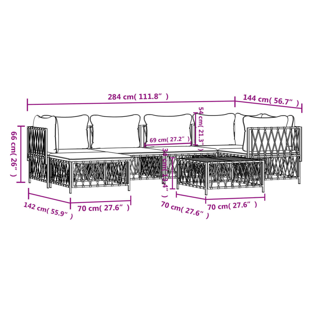 7 Piece Garden Lounge Set with Cushions White Steel