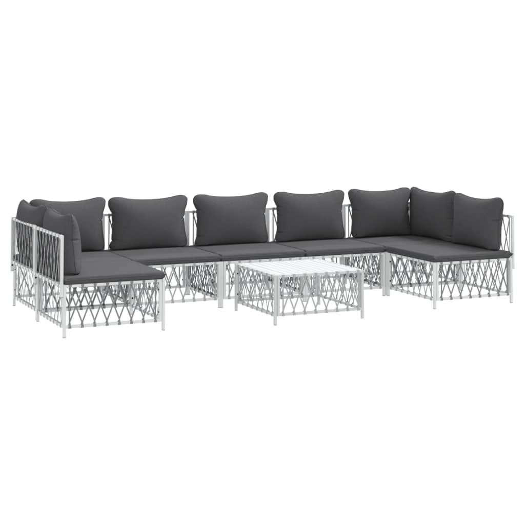 8 Piece Garden Lounge Set with Cushions White Steel