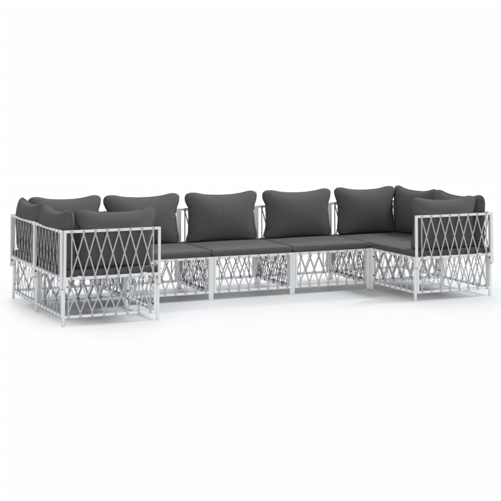 7 Piece Garden Lounge Set with Cushions White Steel